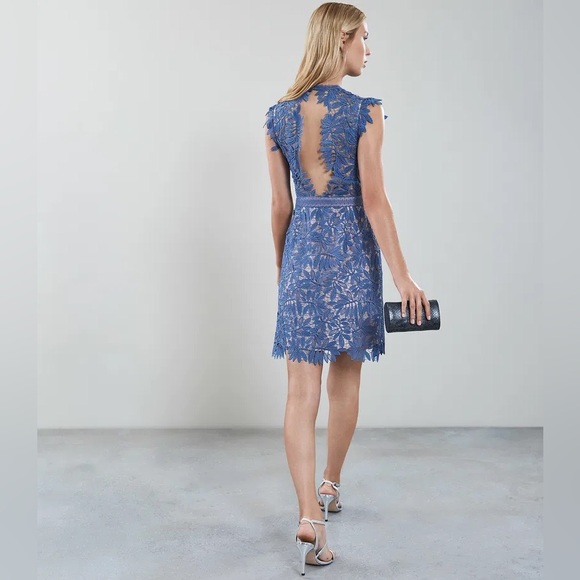 Reiss Maika Blue Floral Lace Open Back Dress Size 10 Cocktail Wedding Guest - Picture 5 of 14